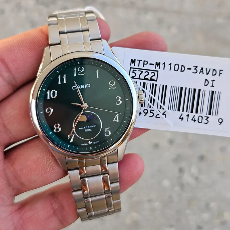 Casio Enticer Moon Phase Green Dial Men's Watch- MTP-M110D-3AV